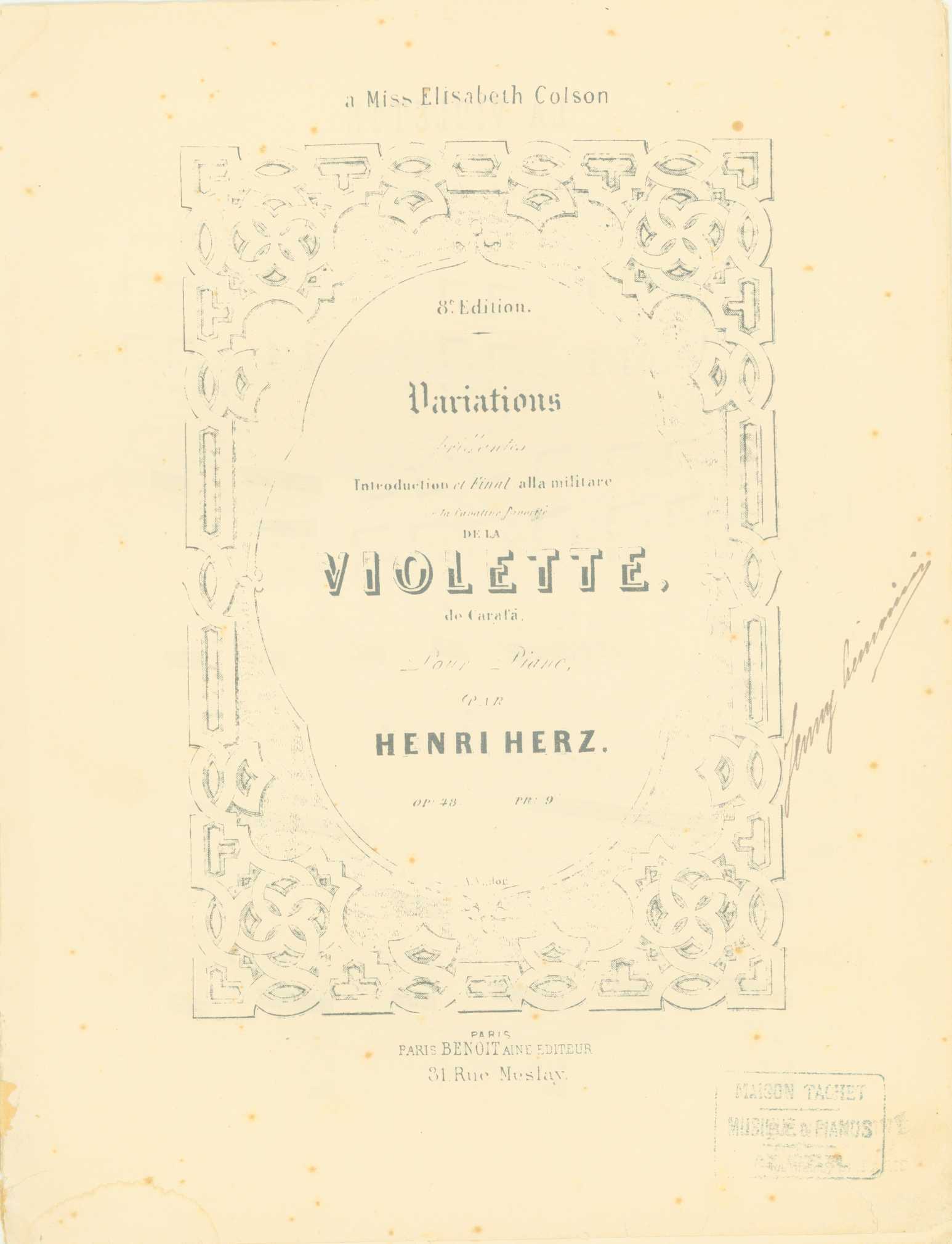 Herz, Henri - Variations brillantes, Introduction et Final alla